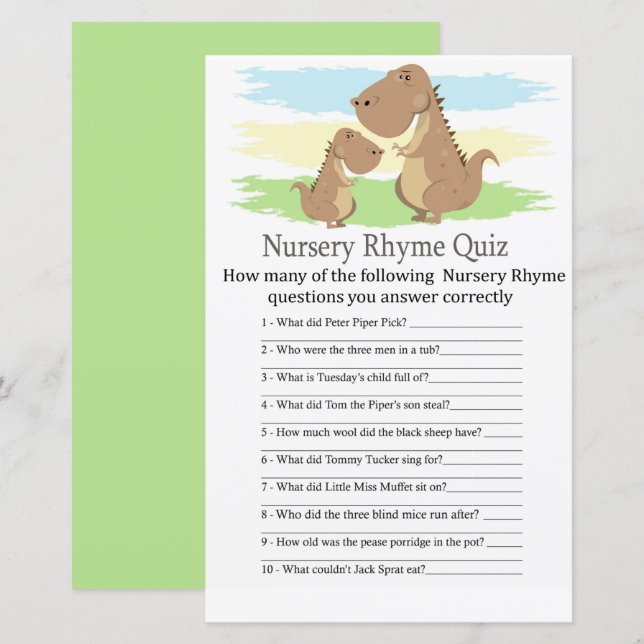 Dinosaur T-rex Kinderzimmer Rhyme Quiz Baby Duschg (Vorne/Hinten)