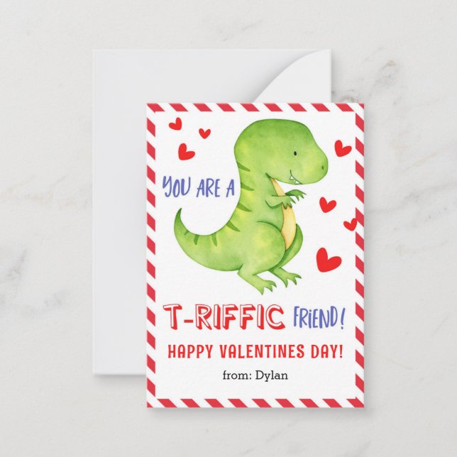 Dinosaur T-Rex Klasse Mini Valentine Card für Kind Mitteilungskarte (Vorderseite)