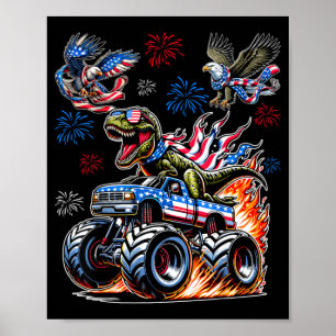 Dinosaur T-Rex mit Monster Truck Adler USA-Flagge Poster
