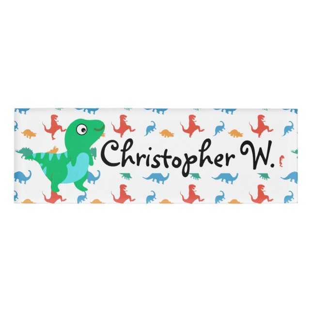 Dinosaur T-Rex Muster Moderne Kinder Namenschild (Vorderseite)