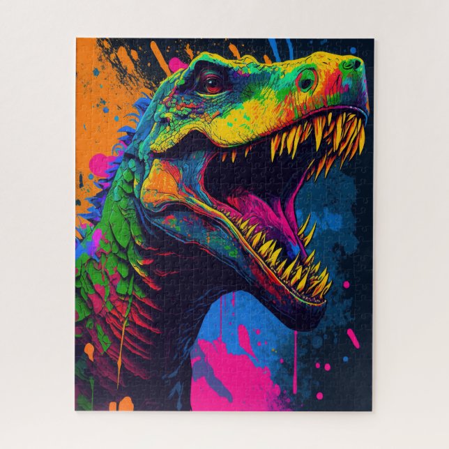 Dinosaur T Rex Orange Blue Puzzle (Vertikal)