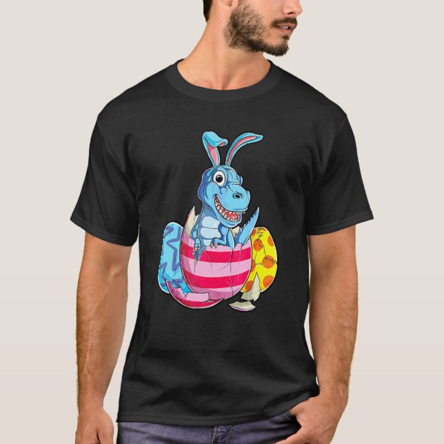 Dinosaur T Rex Osterfest Bunny Eggs Ohren Funny Bo T-Shirt (Vorderseite)