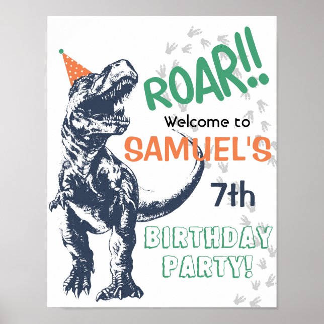 Dinosaur T-Rex Party Hat Geburtstag Begrüßungszeic Poster (Vorne)