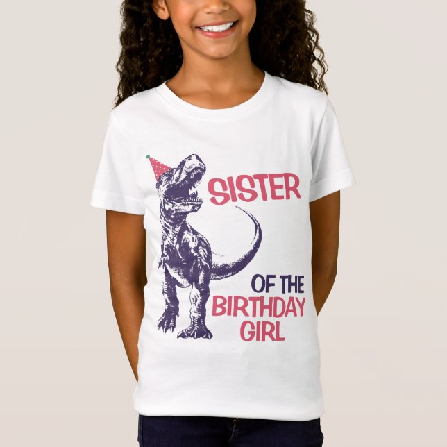 Dinosaur T-Rex Party Hat Schwester von Birthday Gi T-Shirt (Vorderseite)