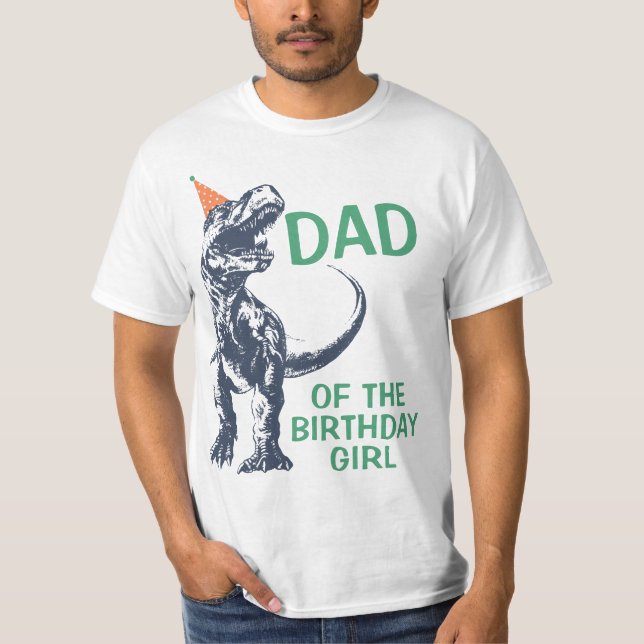 Dinosaur T-Rex Party Hat Vater des BIrthday Girl T-Shirt (Vorderseite)