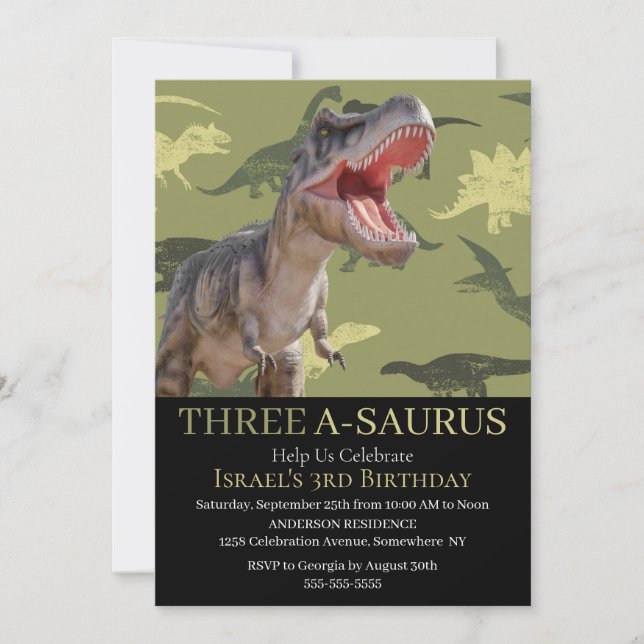 Dinosaur T Rex Pattern Jurassic World Einladung (Vorderseite)