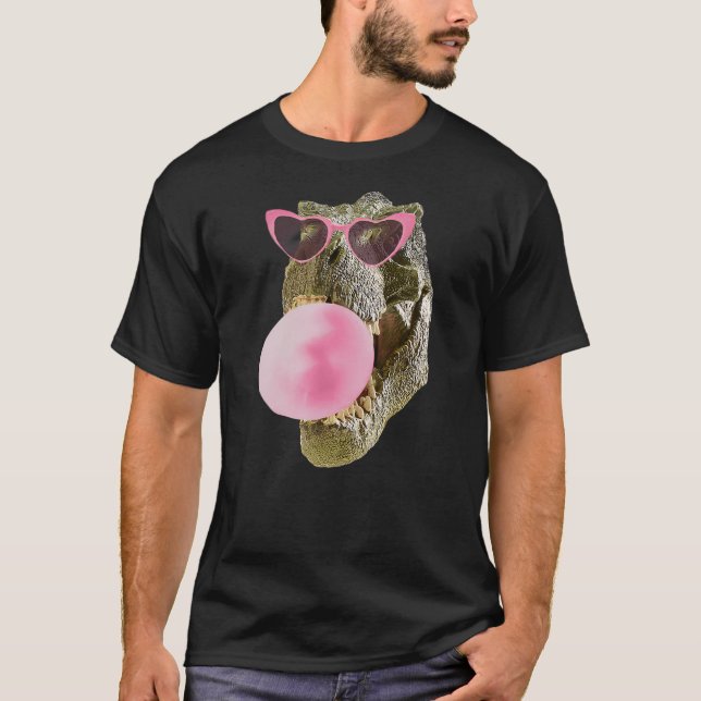 Dinosaur T-Rex Pink Bubble Gum Heart Sunglasses T-Shirt (Vorderseite)