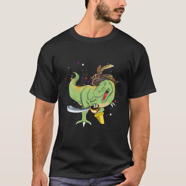 Dinosaur T Rex Pirate Halloween T-Shirt (Vorderseite)