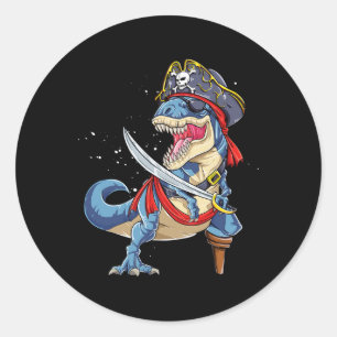 Dinosaur T Rex Pirate Piratenflagge Halloween Gesc Runder Aufkleber