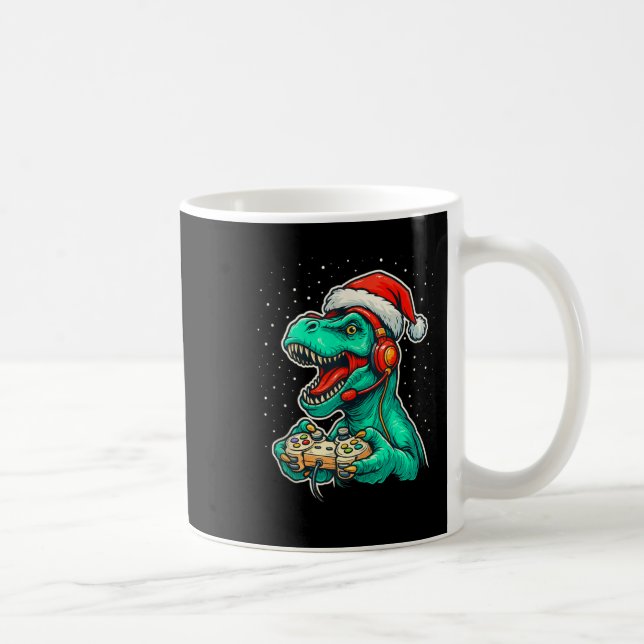 Dinosaur T Rex Playing Video Game Santa Hat Christ Kaffeetasse (Rechts)