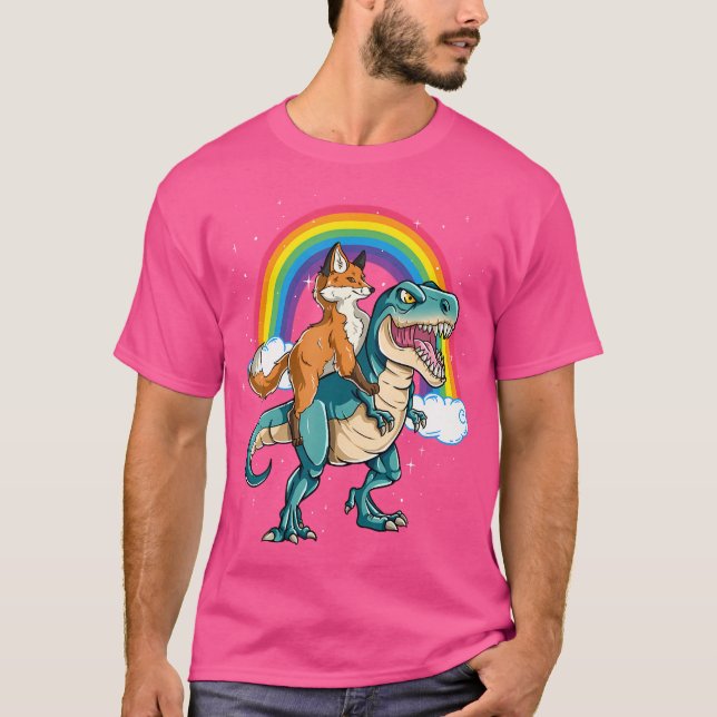 Dinosaur T Rex Rainbow Cloud Glitzern Fox T-Shirt (Vorderseite)