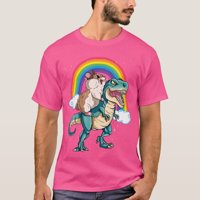 Dinosaur T Rex Rainbow Glitzern T-Shirt (Vorderseite)