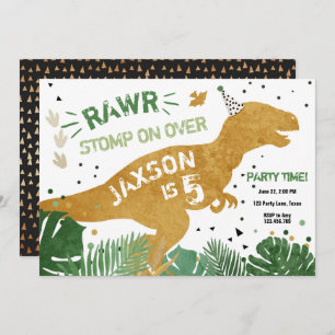 Dinosaur T-Rex RAWR Gold Green Dino Boy Geburtstag Einladung