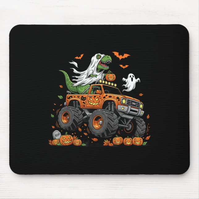 Dinosaur T-rex Riding Monster Truck Halloween Männ Mousepad (Vorne)