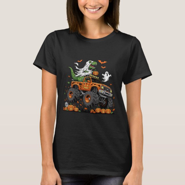 Dinosaur T-rex Riding Monster Truck Halloween Männ T-Shirt (Vorderseite)