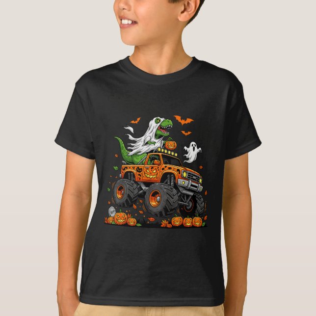 Dinosaur T-rex Riding Monster Truck Halloween Men  T-Shirt (Vorderseite)