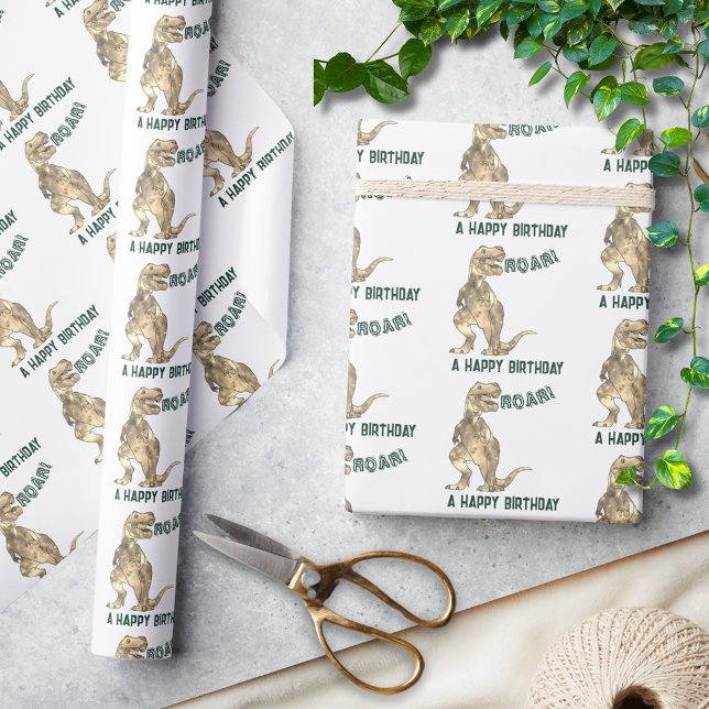 Dinosaur T-Rex Roar Happy Birthday Pattern Geschenkpapier (Happy birthday t-rex dinosaur roar wrapping paper)