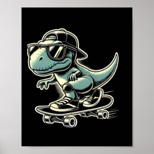 Dinosaur T Rex Skateboard fahren Lustige Retro Ska Poster