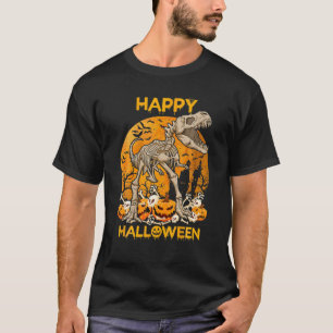Dinosaur T Rex Skeleton Pumpkin mit Moon Happy Ha T-Shirt