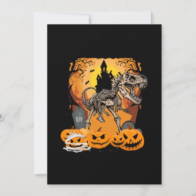 Dinosaur T-rex Skeleton Pumpkin With Moon Save The Date (Vorderseite)