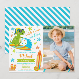Dinosaur T-Rex Sommer-Strandparty Jungen-Geburtsta Einladung