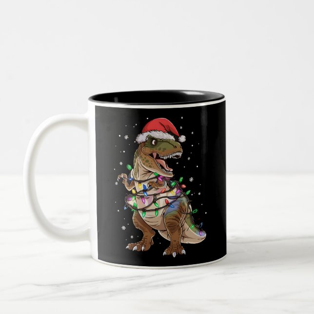 Dinosaur T-rex Tree Christmas Sweater Xmas Dino Zweifarbige Tasse (Links)