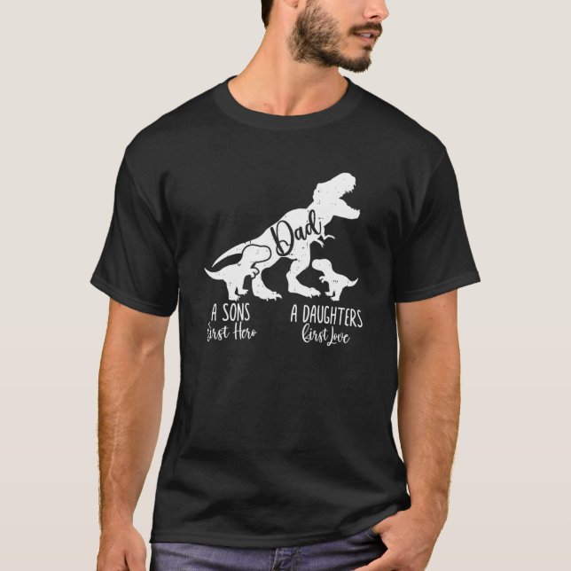 Dinosaur T Rex Vater A Sons First Held A Daughters T-Shirt (Vorderseite)
