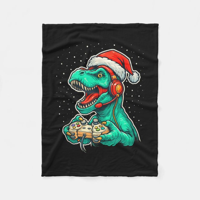 Dinosaur T Rex Videospiel Weihnachtsmannmütze Chri Fleecedecke (Vorderseite)