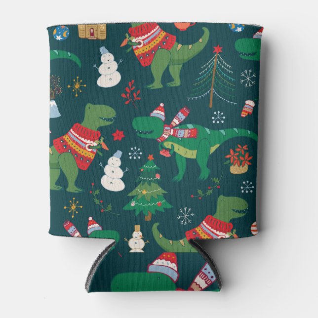 Dinosaur T-Rex: Weihnachten Neues Jahr. Dosenkühler (Vorderseite)