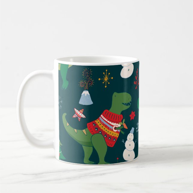 Dinosaur T-Rex: Weihnachten Neues Jahr. Kaffeetasse (Links)