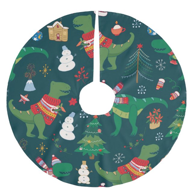 Dinosaur T-Rex: Weihnachten Neues Jahr. Polyester Weihnachtsbaumdecke (Vorderseite)