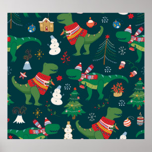 Dinosaur T-Rex: Weihnachten Neues Jahr. Poster