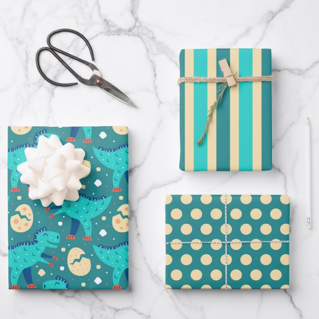 Dinosaur T-Rex Wrapping Paper Set Geschenkpapier Set (Vorderseite)