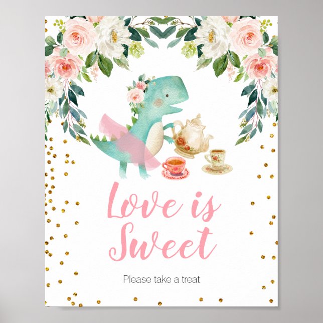 Dinosaur Tea Party Baby Dusche Liebe ist Sweet Poster (Vorne)
