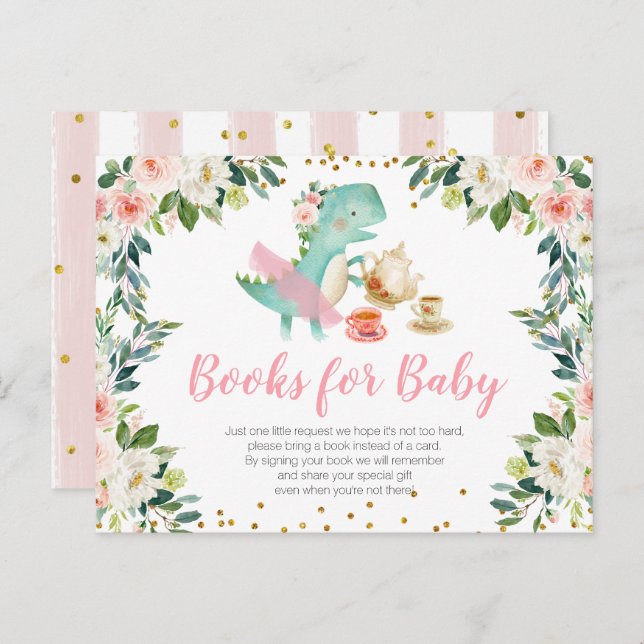 Dinosaur Tea Party Babydusche Bücher für Babys Einladungspostkarte (Vorne/Hinten)