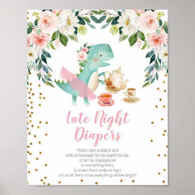 Dinosaur Tea Party Babydusche Spät nächtliche Wind Poster (Vorne)