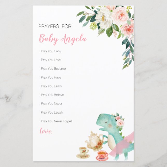 Dinosaur Tea Party Blumenprayers für Baby (Vorderseite)