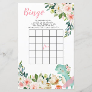 Dinosaur Tee Party Peach Floral Baby Dusche Bingo