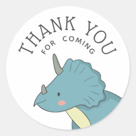 Dinosaur Thank You | Blue Triceratops Party Favor Runder Aufkleber