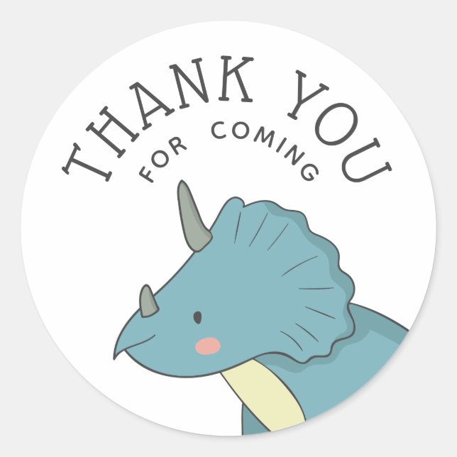Dinosaur Thank You | Blue Triceratops Party Favor Runder Aufkleber (Vorderseite)
