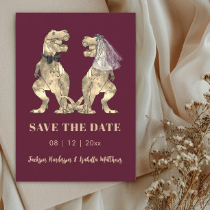 Dinosaur-Thema-Bordeaux-Hochzeit Save-the-Date-Kar Save The Date