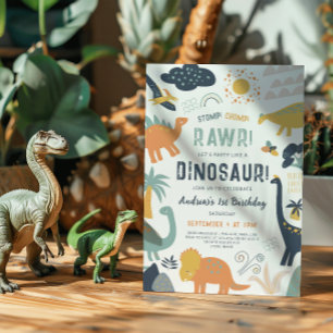 Dinosaur-Thema Erste Geburtstagsfeier Einladung
