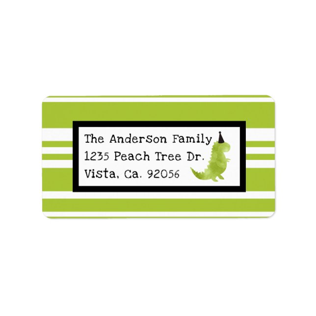 Dinosaur Thema Grün und Schwarz Little Dino Thema Adressaufkleber (Vorne)