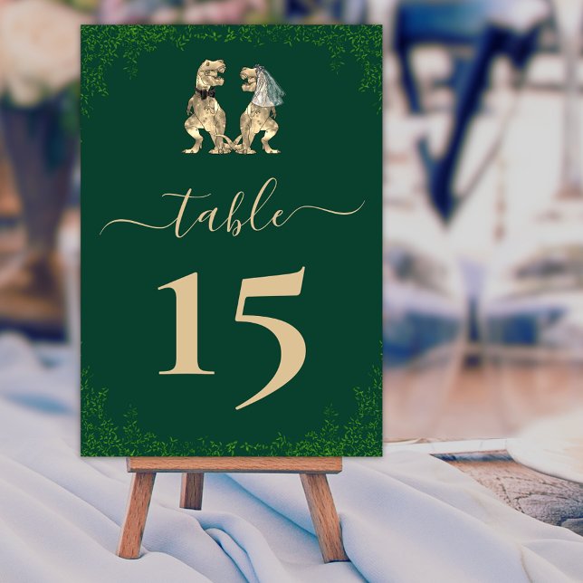 Dinosaur Thema Hochzeit Grün Tischnummer (Dinosaur wedding foliage dark green custom table number card Watercolor eucalyptus foliage elegant )