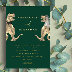 Dinosaur-Thema Hochzeit Grün und Gold Folieneinladung