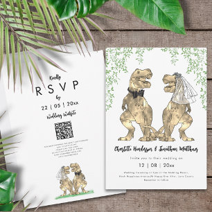 Dinosaur-Thema Hochzeits-QR-Code Einladung