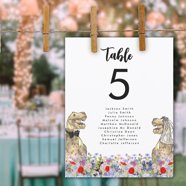 Dinosaur-Thema Hochzeittisch (Dinosaur themed wedding table seating chart)