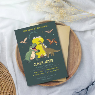 Dinosaur theme boy 5th birthday  einladung