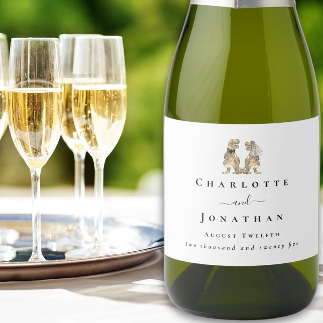 Dinosaur Theme Wedding (Dinosaur themed wedding T-Rex bride and groom custom sparkling wine labels)