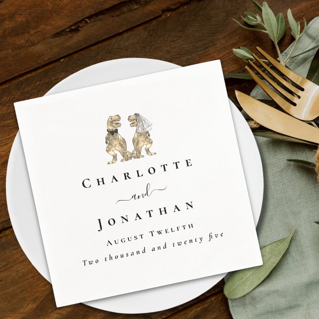 Dinosaur Theme Wedding Custom Serviette (dinosaur bride and groom wedding custom napkin T-Rex dino Jurassic destination wedding )